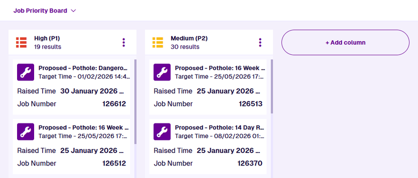 A board with 2 columns. The Add Column button is shown to the left of the second column