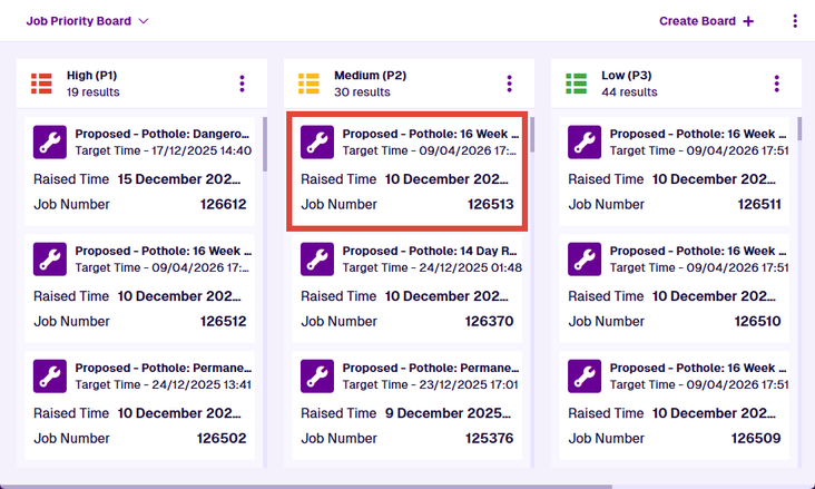 A highlighted item card on an example board