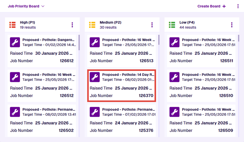 A highlighted item card on an example board