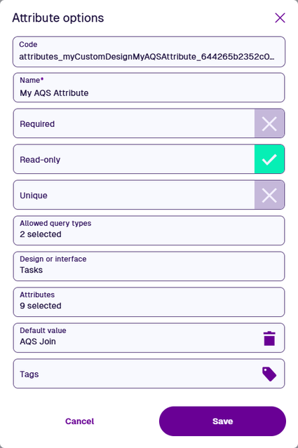 The properties of an AQS attribute