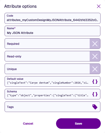 The properties of a JSON attribute