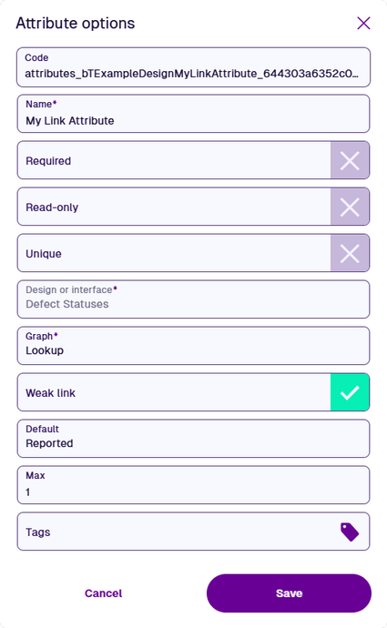 The properties of a Link attribute