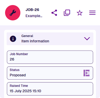 An example job item showing its Job Number attribute in the title