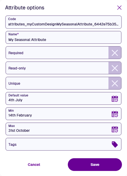 The properties of a Seasonal attribute