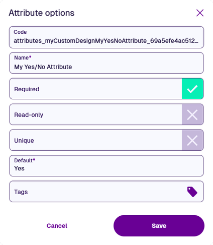Properties of an example Yes/No attribute