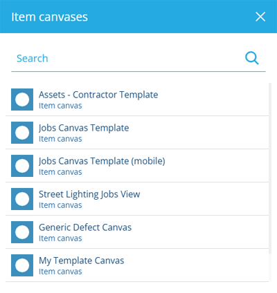 An example list of item canvas templates