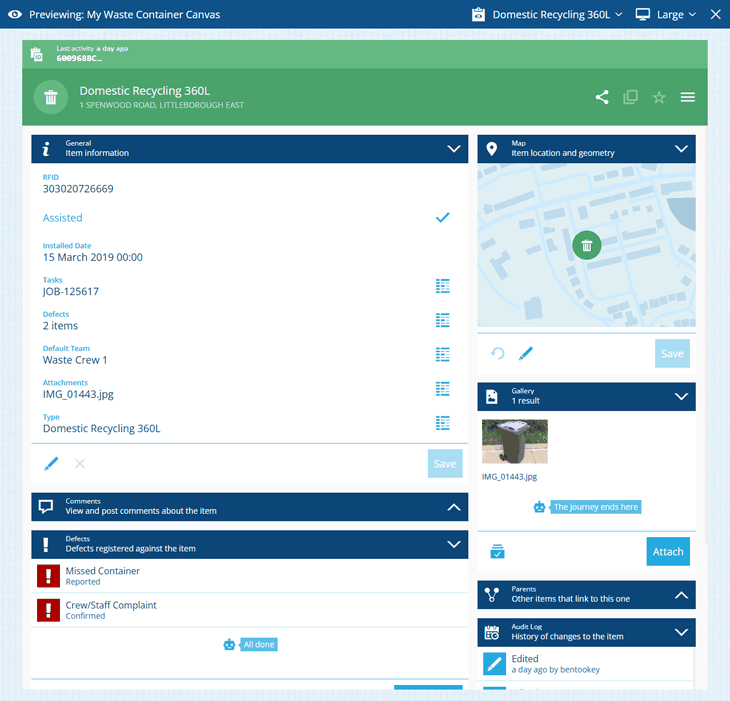 A sample item form previewed at different sizes