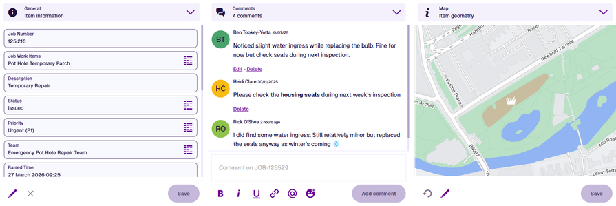 Two canvas sections showing General information and Comments