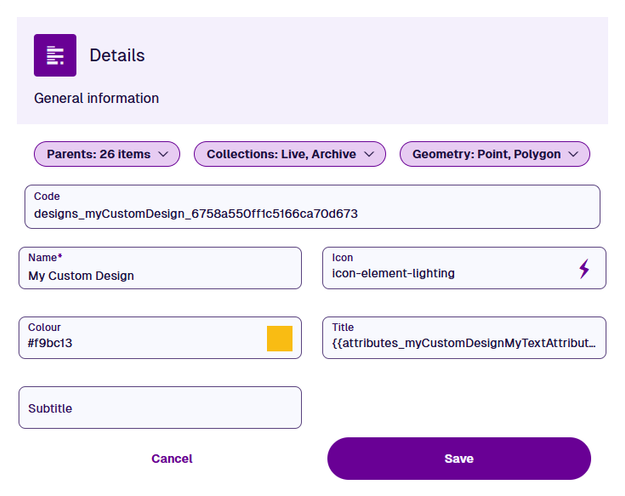 The Details section of an example design