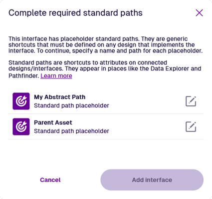 The Complete Required Standard Paths window displaying two placeholder paths that need to be defined