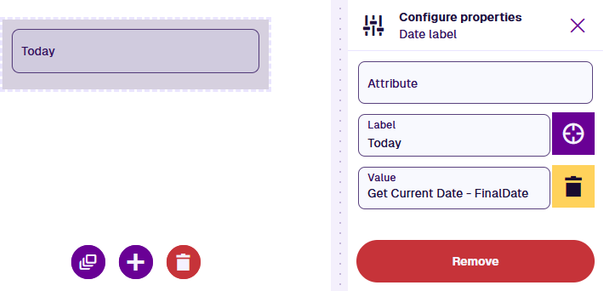 The Configure properties panel for the selected label control