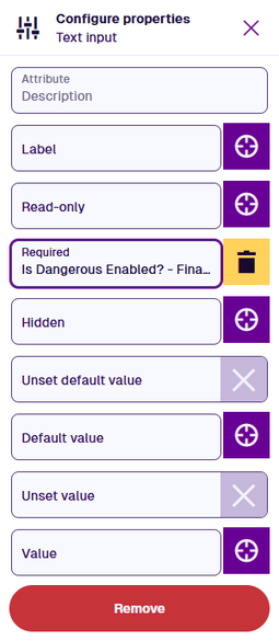 The Required property of the Description control showing as targeted to the expression