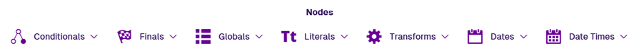 The Nodes toolbar of the Item Form Expressions Builder