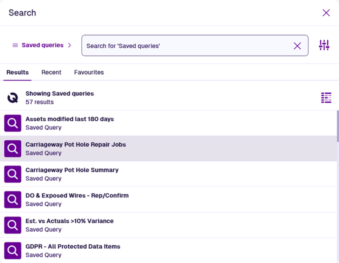 The Search window listing available saved queries