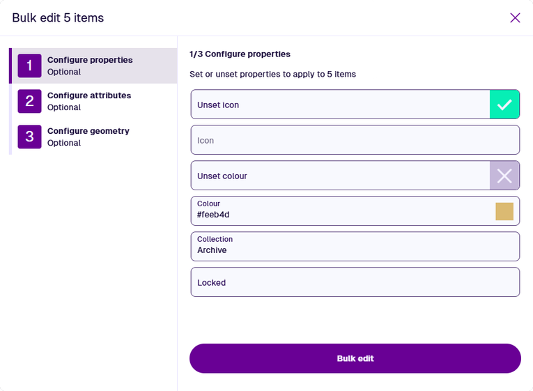 The first step of the Bulk Edit process