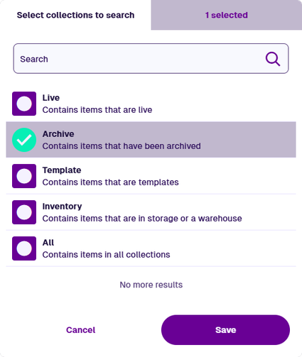The list of available item collections