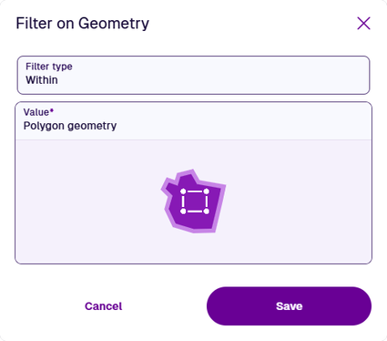 The Filter On window showing the chosen filter and provided value