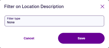 The Filter On window with the None filter type chosen
