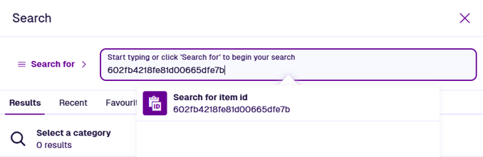 The Search window showing a single result for an entered Item ID