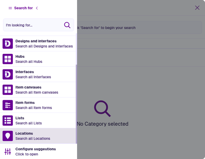 Choosing Locations from the list of search categories