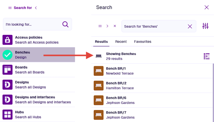 Searching within the newly added Benches category