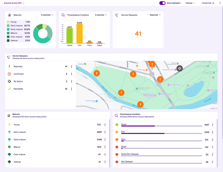 An example hub showing a variety of data points for arboreal assets