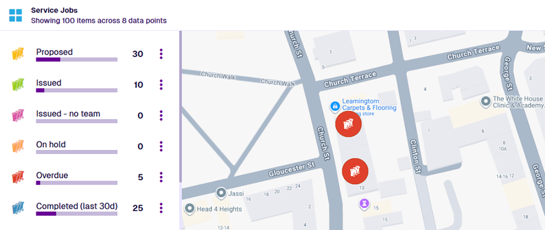 A hub widget displaying a map with selectable items on it