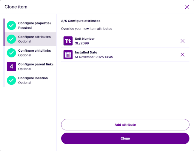 The second step of the clone item process