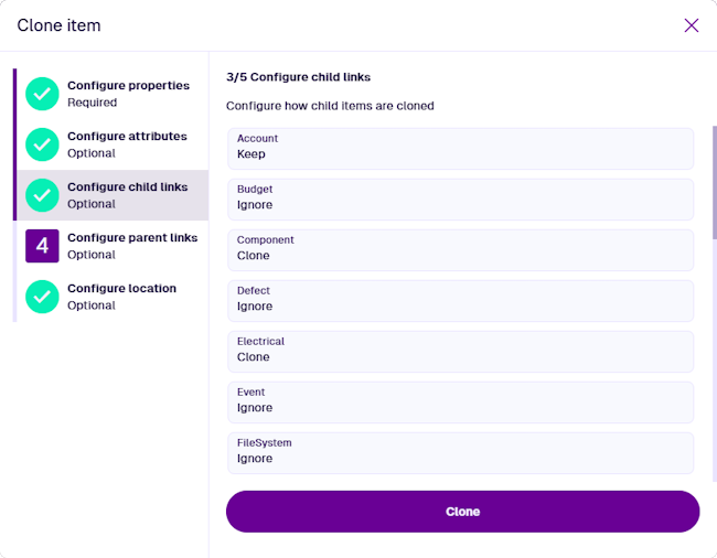 The third step of the clone item process
