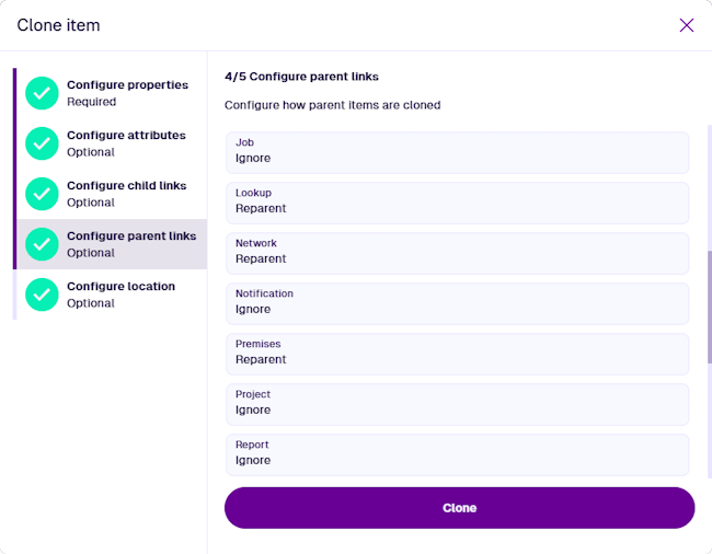 The fourth step of the clone item process