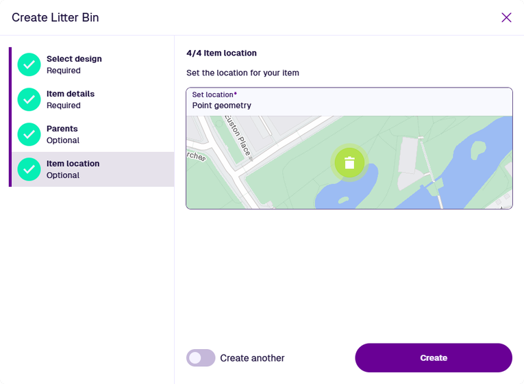 The Item Location step showing the Geometry Editor