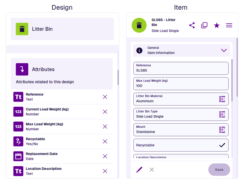 A comparison of the Litter Bin design and a Litter Bin item