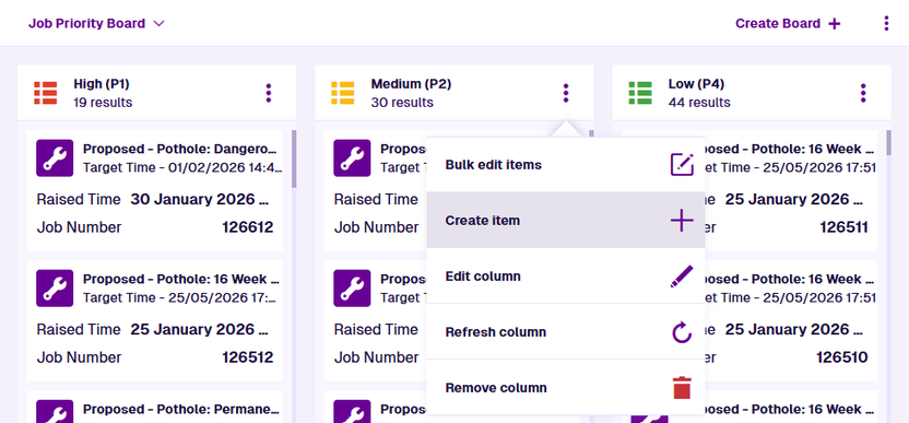 Creating an item from the Boards app