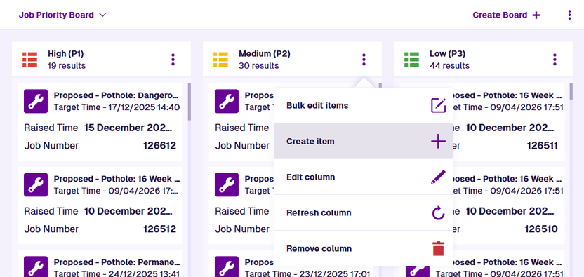 Creating an item from the Boards app