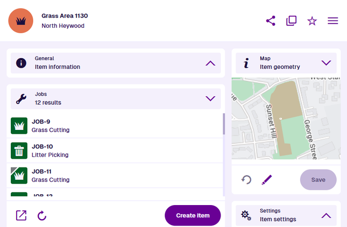 Creating an item from an item canvas section
