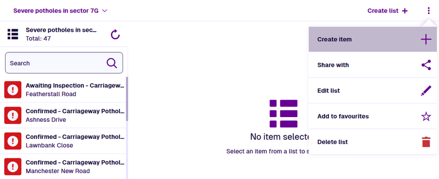 Creating an item from the Lists app