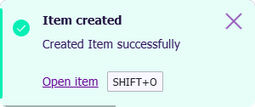 A notification saying Item Successfully Saved
