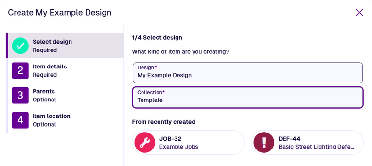 The Select design step, with the Collection property set to Template
