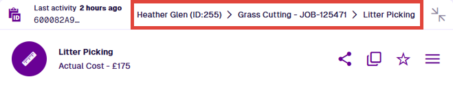 The breadcrumb trail of an image attachment, showing the path taken from the asset, to a job, to the attachment