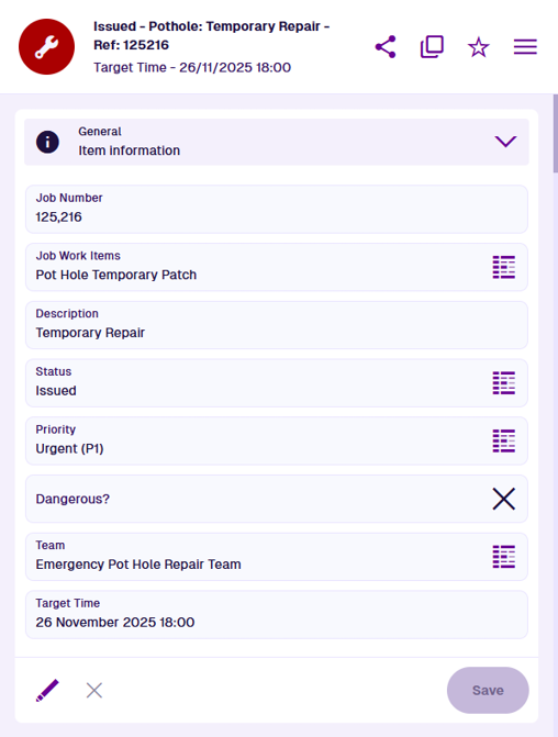 The General section of an example item