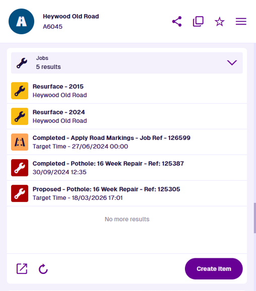 The Jobs section of an example item