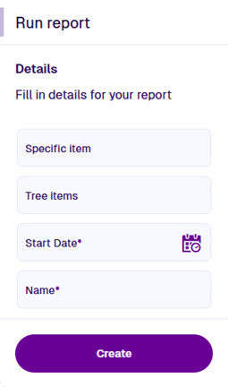 Filling in the data sources of the chosen report type