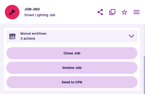 The Manual Workflows section of an example item, displaying 3 workflows that can be triggered