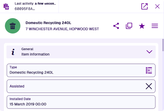 The header of an example item, showing the buttons for Open In New Tab and Close