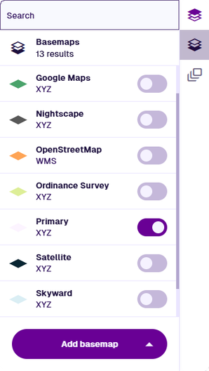 The Basemaps panel with an OpenStreetMap basemap enabled