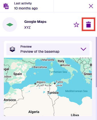 The header of an example basemap with the Delete button highlighted
