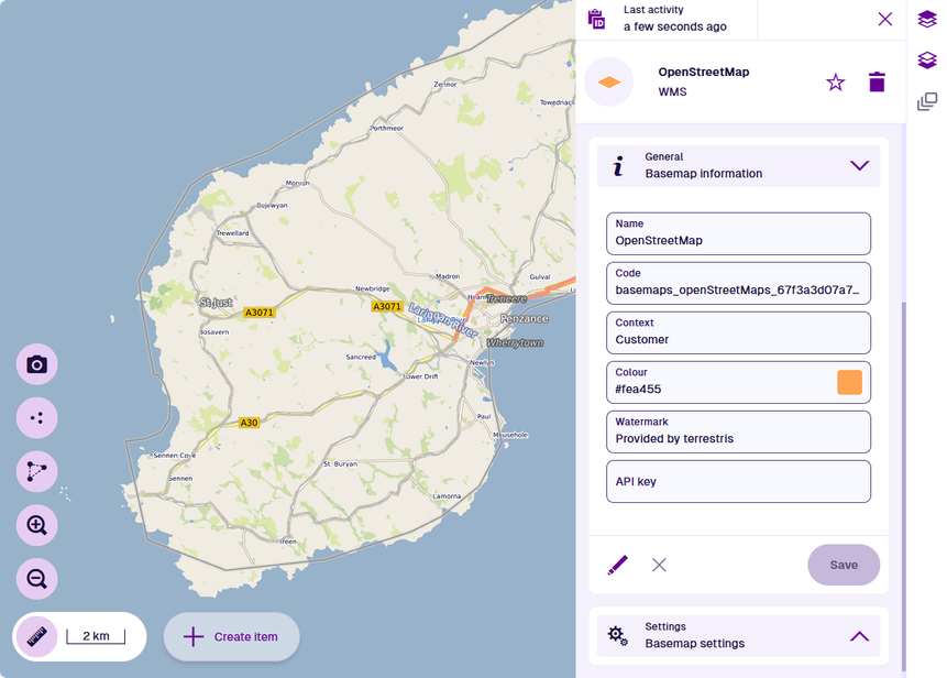 An example WMS basemap loaded in CausewayOne Asset Management