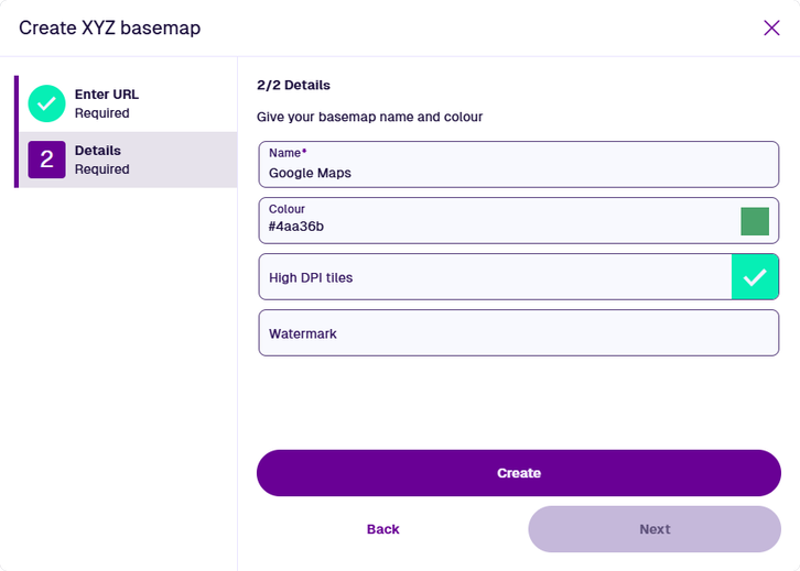 The second step of the wizard