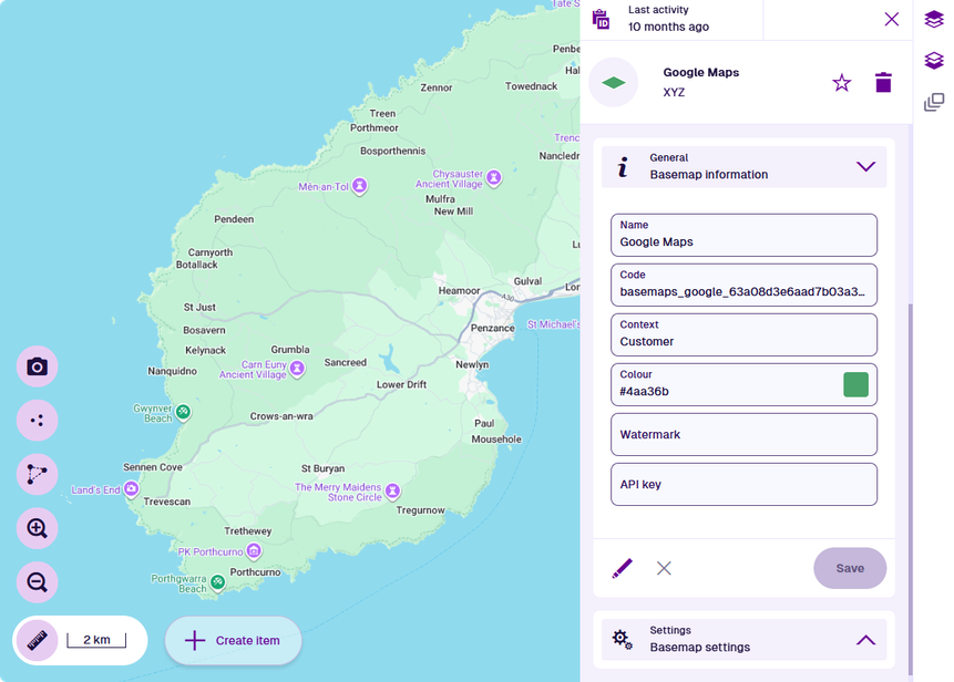 An example XYZ basemap loaded in CausewayOne Asset Management