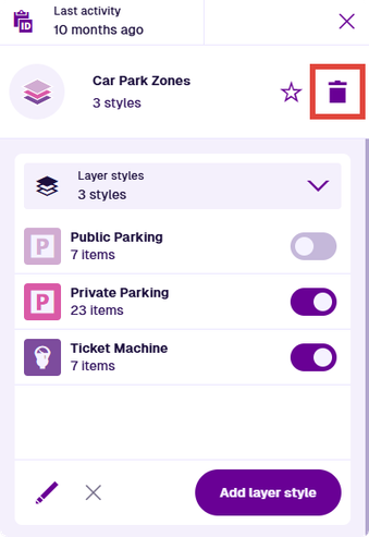 The header of an example layer with the Delete button highlighted